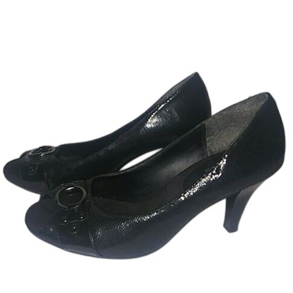 A2 by Aerosol Peep Toe Black Pumps -- Size 7.5 - Picture 1 of 8